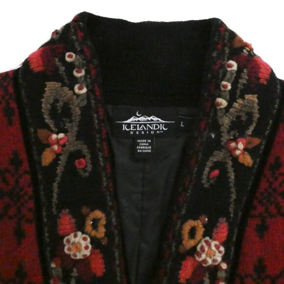 vtg ICELANDIC DESIGN wool blend vest sz L floral trim - Picture 4 of 5